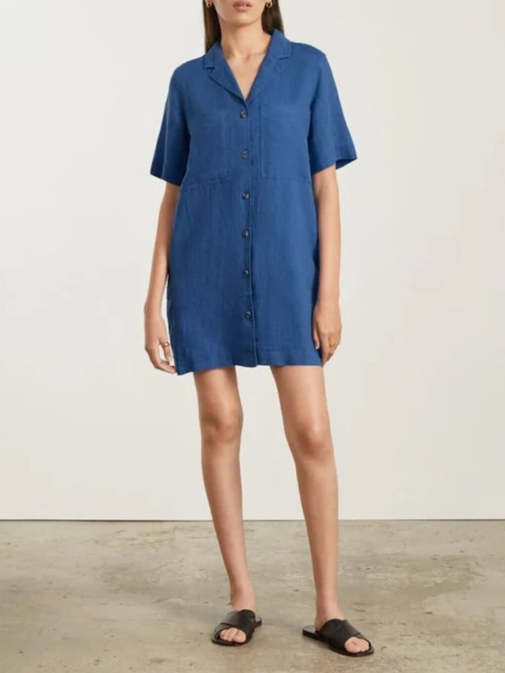 Everlane Linen Workwear Dress 100% Linen Deep Blue XL Coastal Grandma